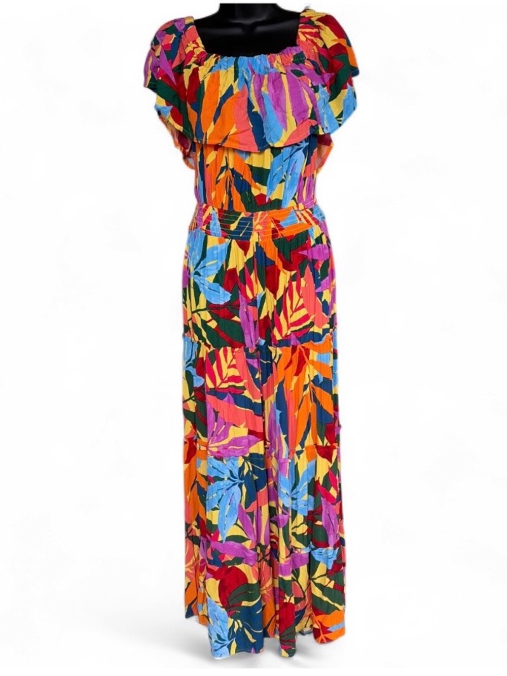Terra & Sky Multicolor Tropical Print Tiered Maxi Dress